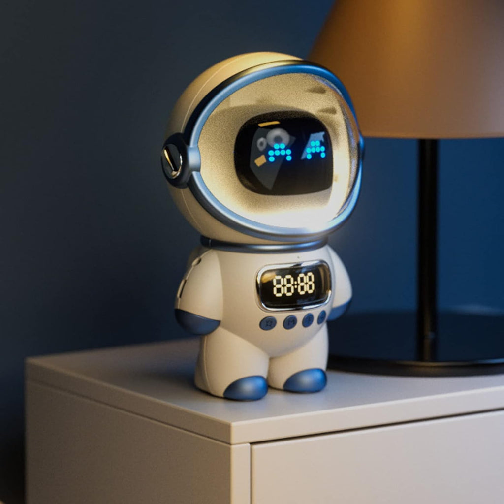 Altavoz Inteligente con IA y Reloj Despertador – Sonido Estéreo Portátil, Lámpara de Noche y Audio Interactivo – El Regalo Creativo para un Hogar Moderno