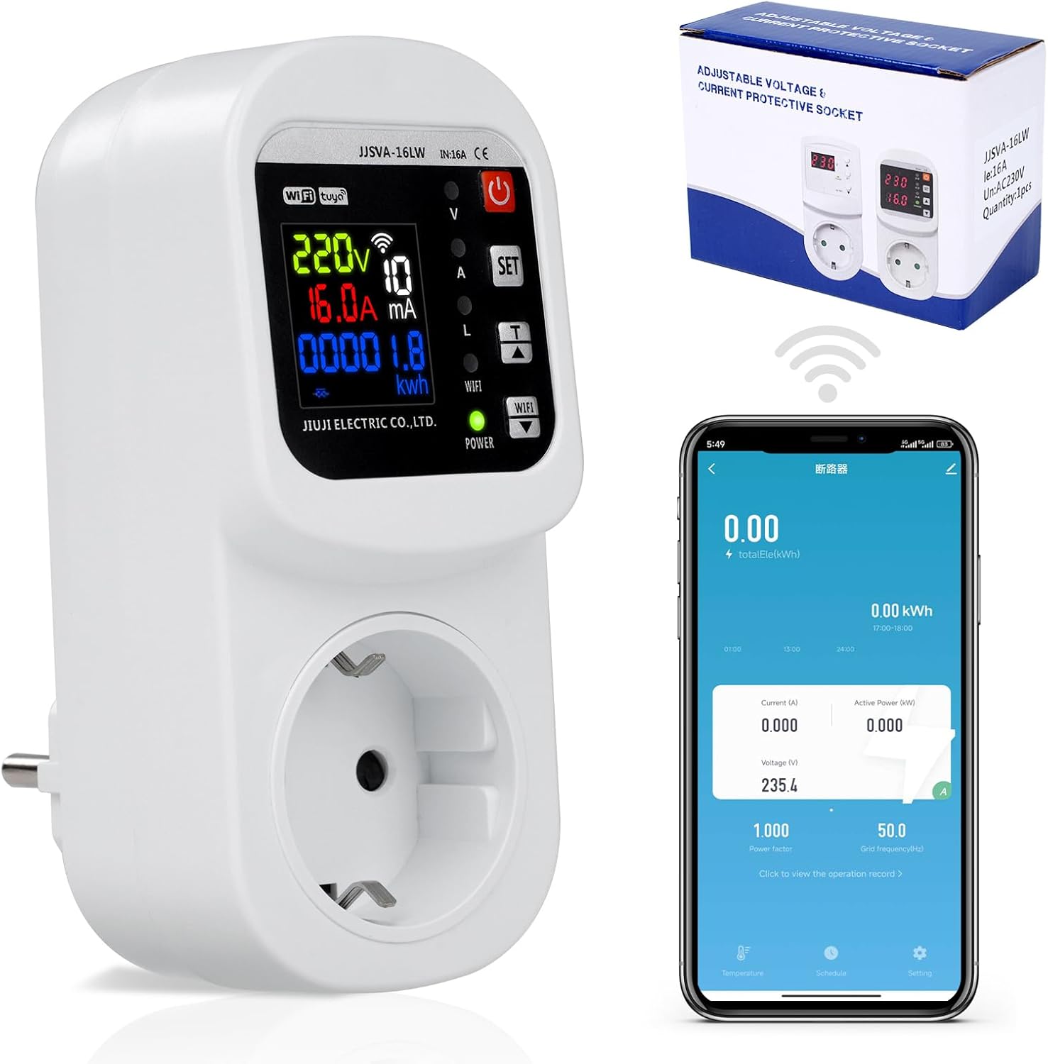 Enchufe Inteligente WiFi 16A con Monitor de Consumo Eléctrico – Medidor de Energía en Tiempo Real y Protección contra Sobretensiones – Control por App