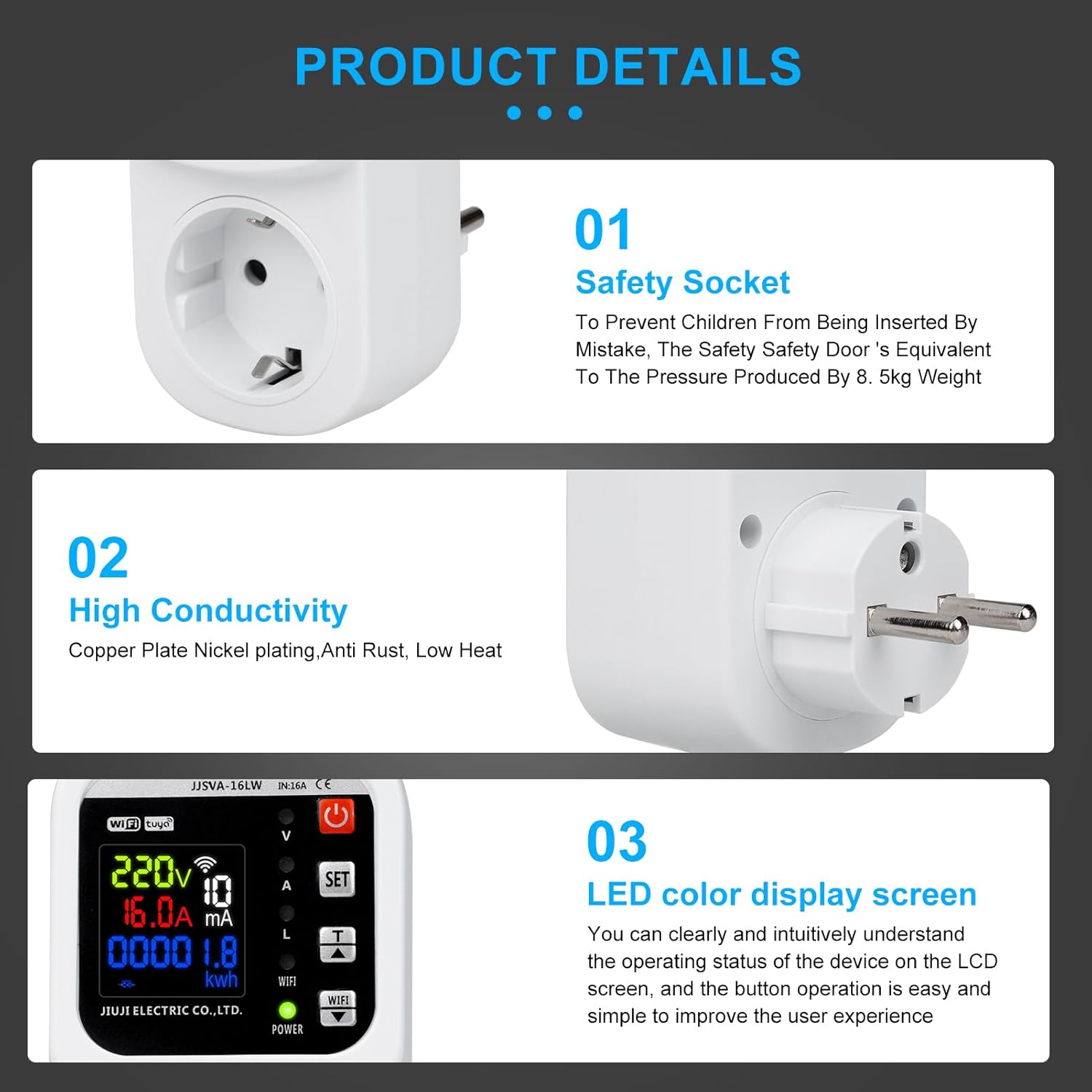 Enchufe Inteligente WiFi 16A con Monitor de Consumo Eléctrico – Medidor de Energía en Tiempo Real y Protección contra Sobretensiones – Control por App