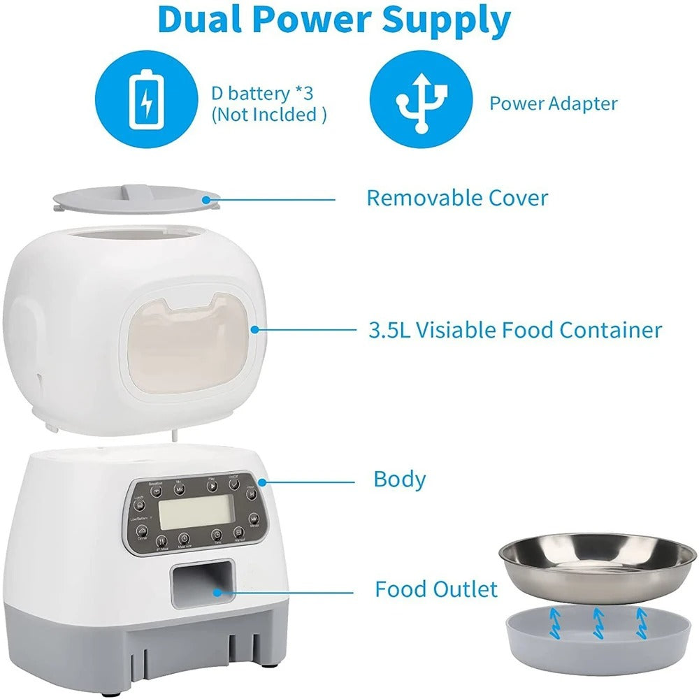 Dispensador de Comida WiFi 3.5L + Fuente de Agua 2L para Mascotas – Comedero Inteligente Programable con App y Tazón de Acero Inoxidable