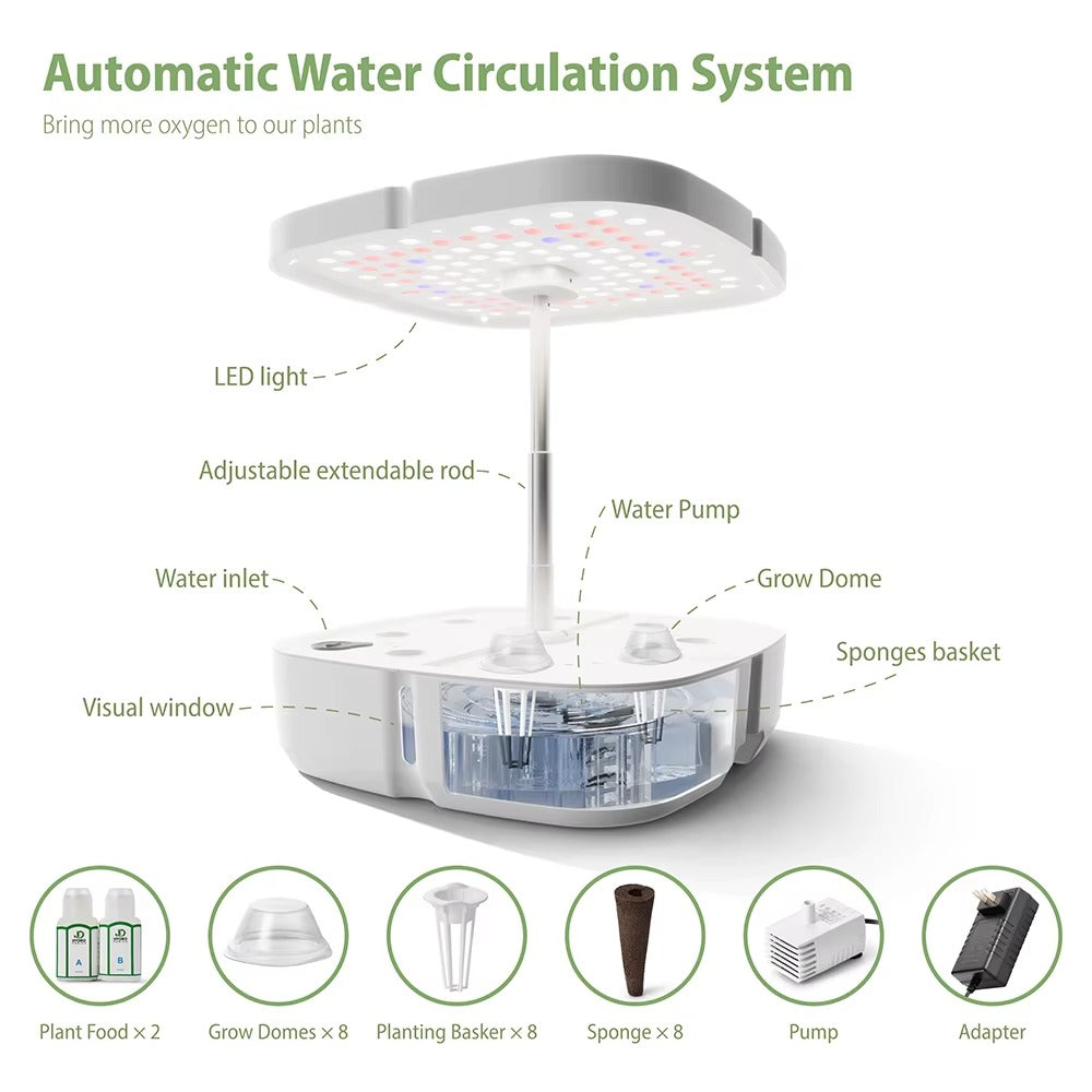 Mini Jardín Hidropónico Inteligente – Sistema de Cultivo Interior con Luz LED de Espectro Completo y Circulación Automática de Agua