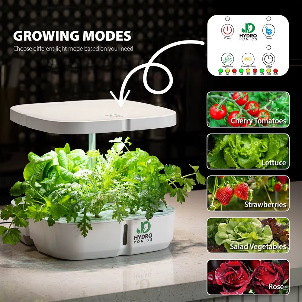 Mini Jardín Hidropónico Inteligente – Sistema de Cultivo Interior con Luz LED de Espectro Completo y Circulación Automática de Agua