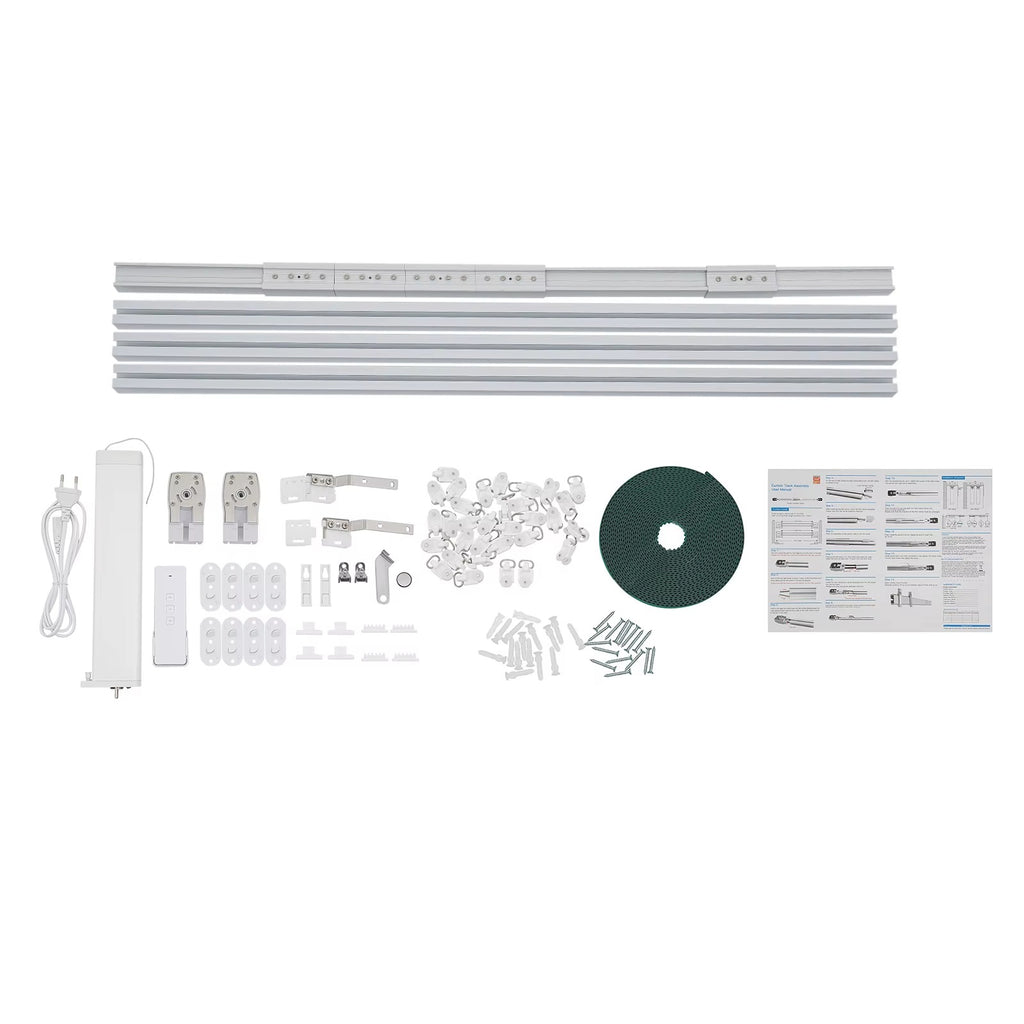 Sistema de Riel Motorizado Inteligente para Cortinas – Kit Telescópico Ajustable (2.16m a 4.2m), Control por App WiFi, Voz y Mando a Distancia