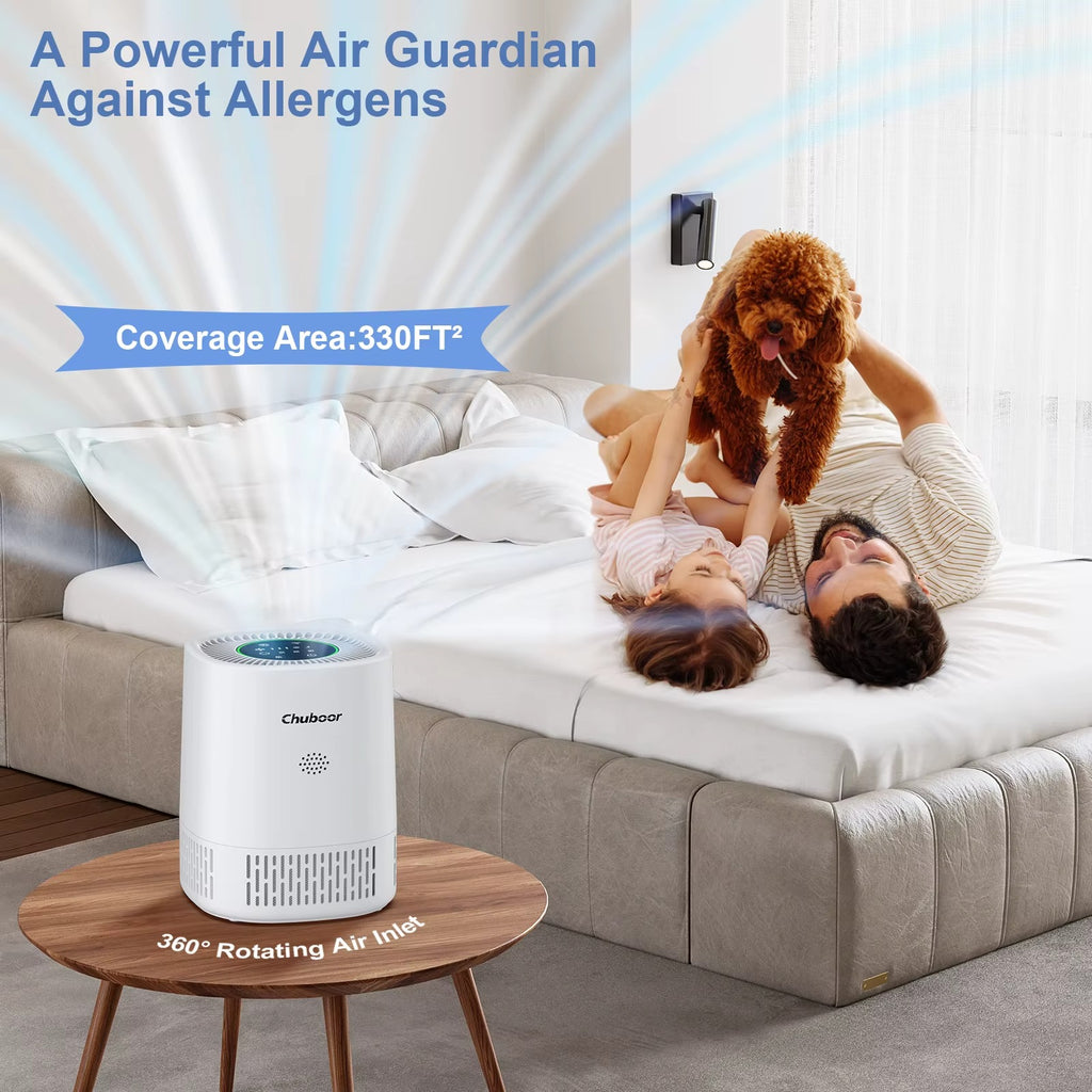 Purificador de Aire Chuboor PJ07 WiFi – Filtro HEPA H13 contra Olores y Pelo de Mascotas – Captura Polvo, Ceniza y Partículas Finas – Blanco